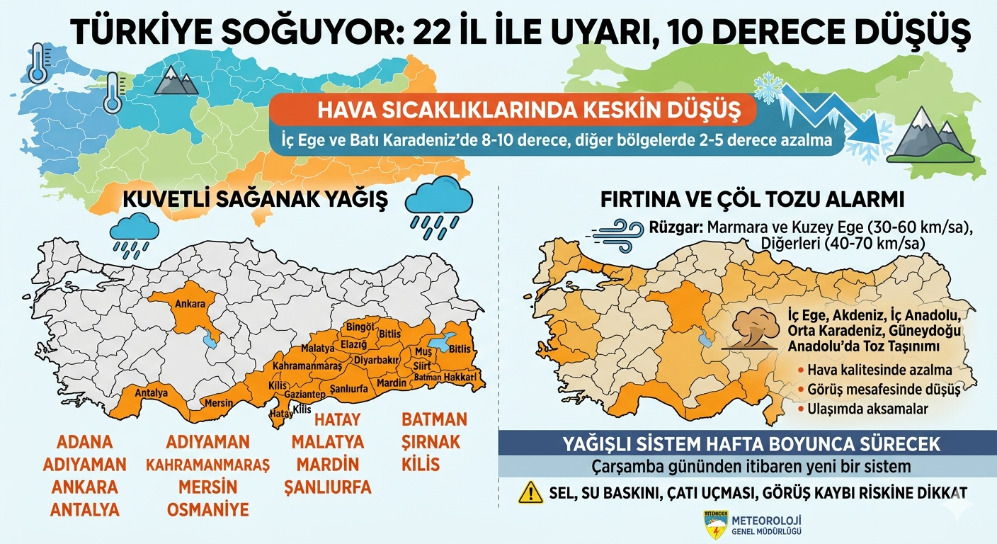 Türkiye Soğuyor: Sıcaklıklar 10 Dereceye Kadar Düşecek, 22 İl İçin Uyarı