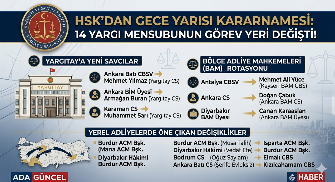 HSK’DAN GECE YARISI KARARNAMESİ: 14 YARGI MENSUBUNUN GÖREV YERİ DEĞİŞTİ!