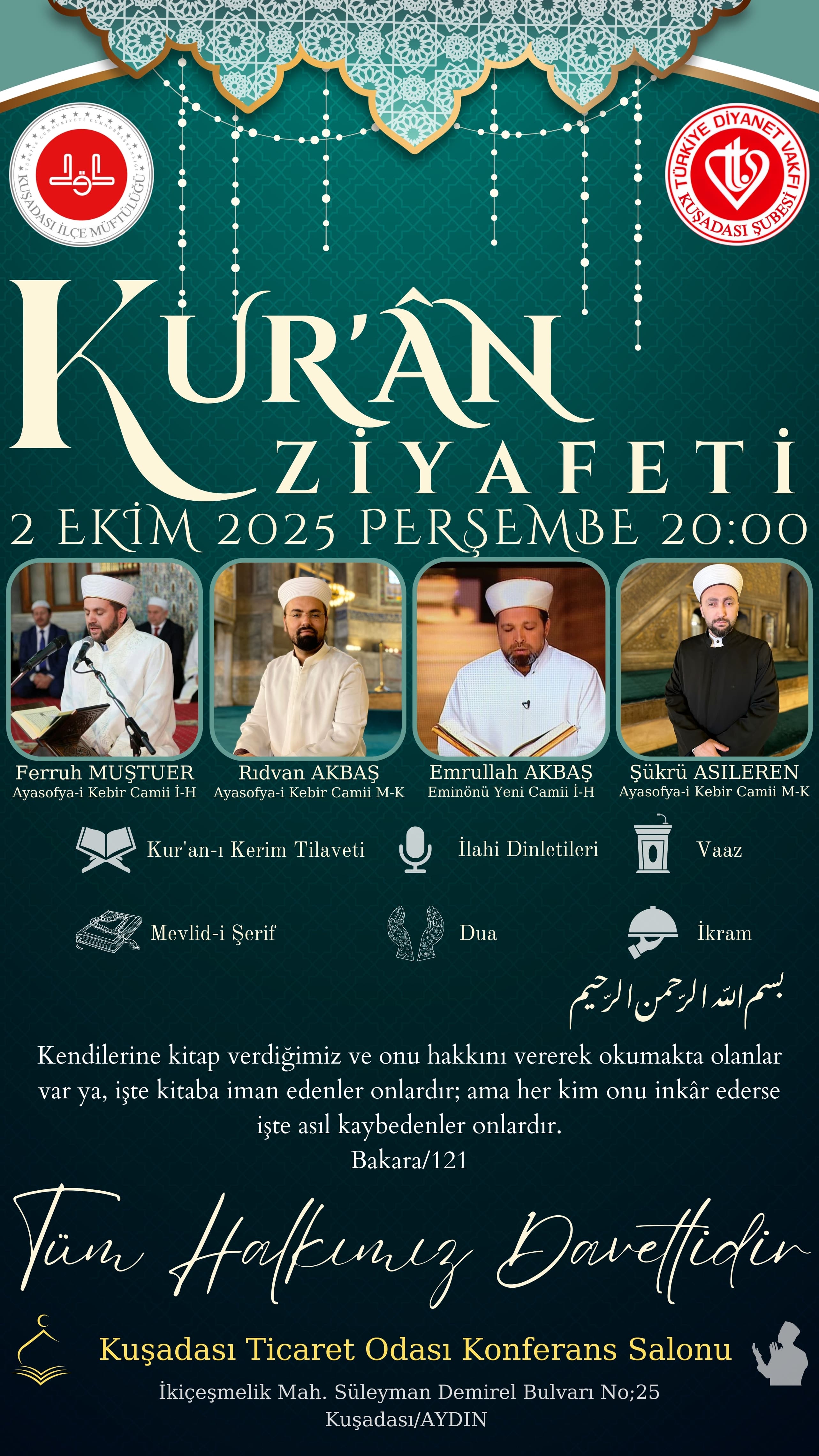 Kur’an Ziyafeti Kuşadası’nda: Hafızlar ve Kıraat Üstatları Bir Araya Geliyor