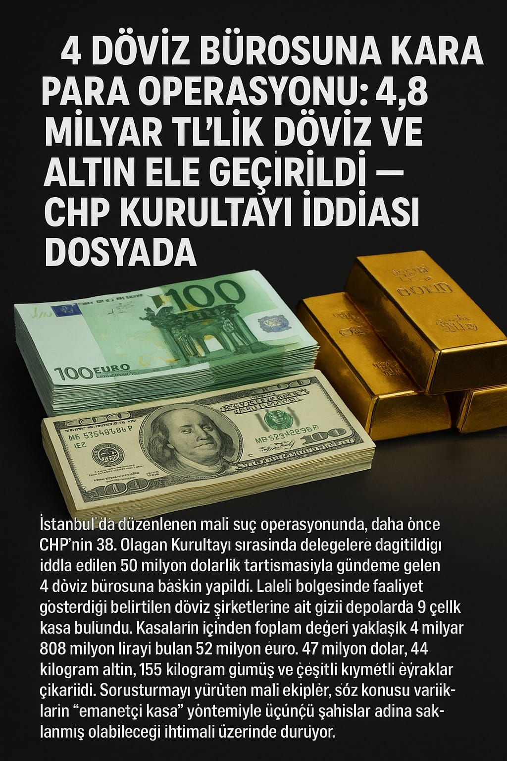 4 Döviz Bürosuna Kara Para Operasyonu: 4,8 Milyar TL’lik Döviz ve Altın Ele Geçirildi — CHP Kurultayı İddiası Dosyada