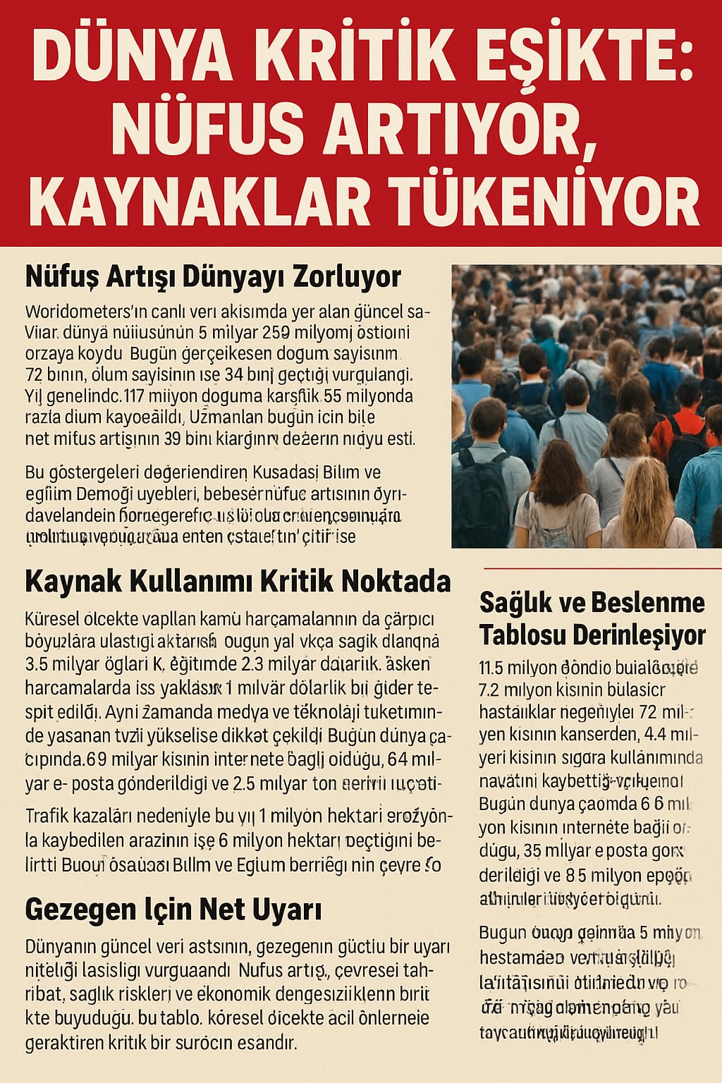 DÜNYA KRİTİK EŞİKTE: NÜFUS ARTIYOR, KAYNAKLAR TÜKENİYOR