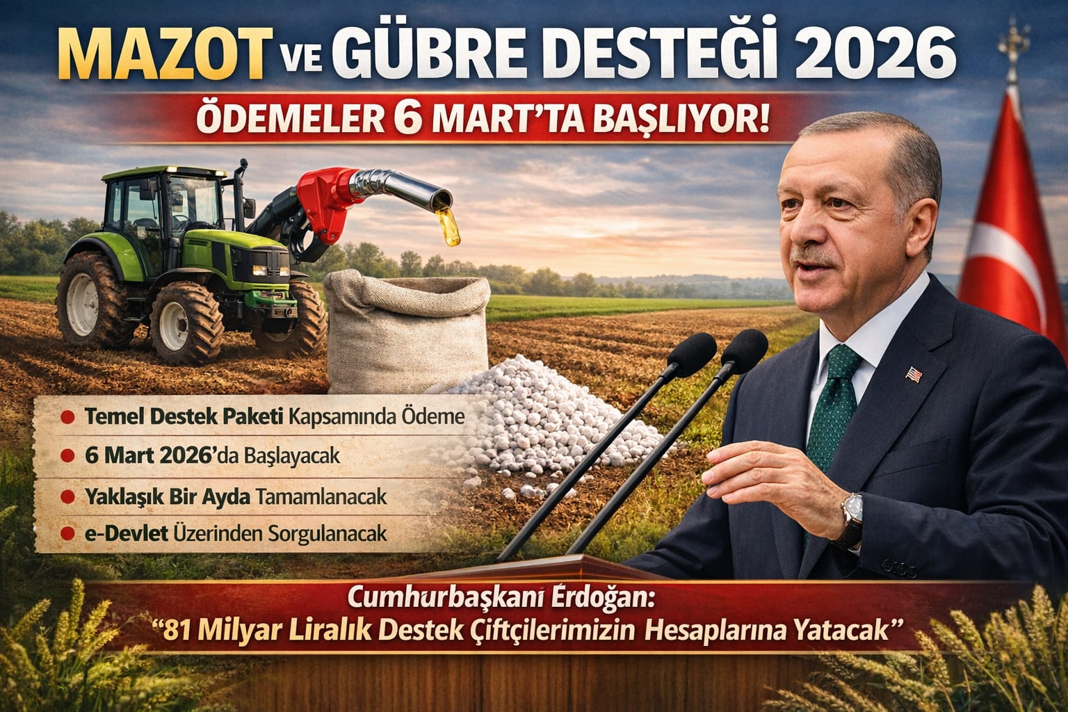 MAZOT VE GÜBRE DESTEĞİ 2026 MART TAKVİMİ NETLEŞİYOR