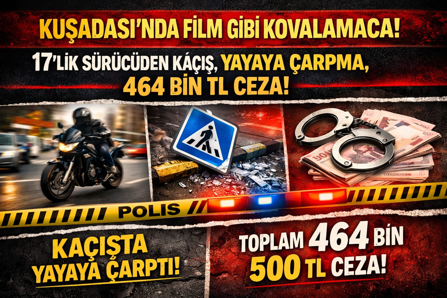 KUŞADASI’NDA FİLM GİBİ KOVALAMACA: 17’LİK SÜRÜCÜDEN KAÇIŞ, YAYAYA ÇARPMA, 464 BİN TL CEZA