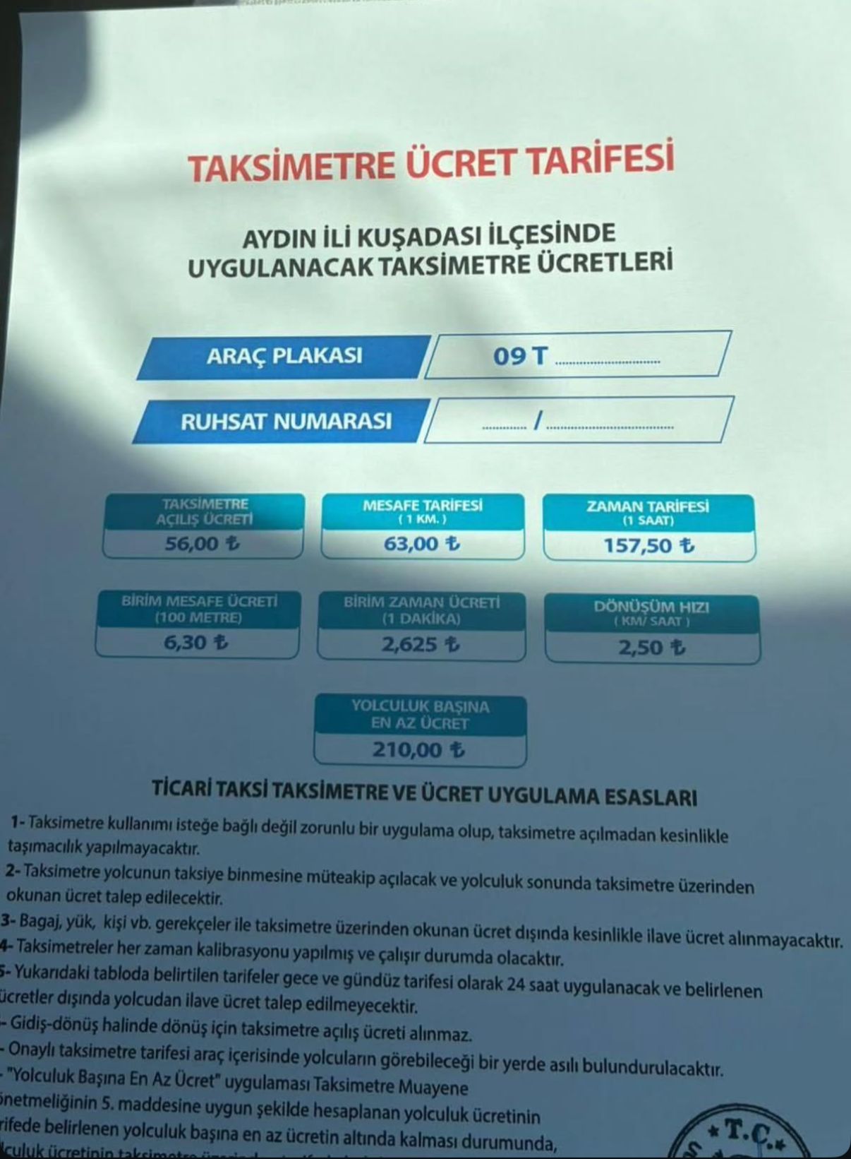 Kuşadası’nda Yeni Taksi Tarifesi Yürürlüğe Girdi: Şehir İçi Minimum Ücret 210 TL Oldu