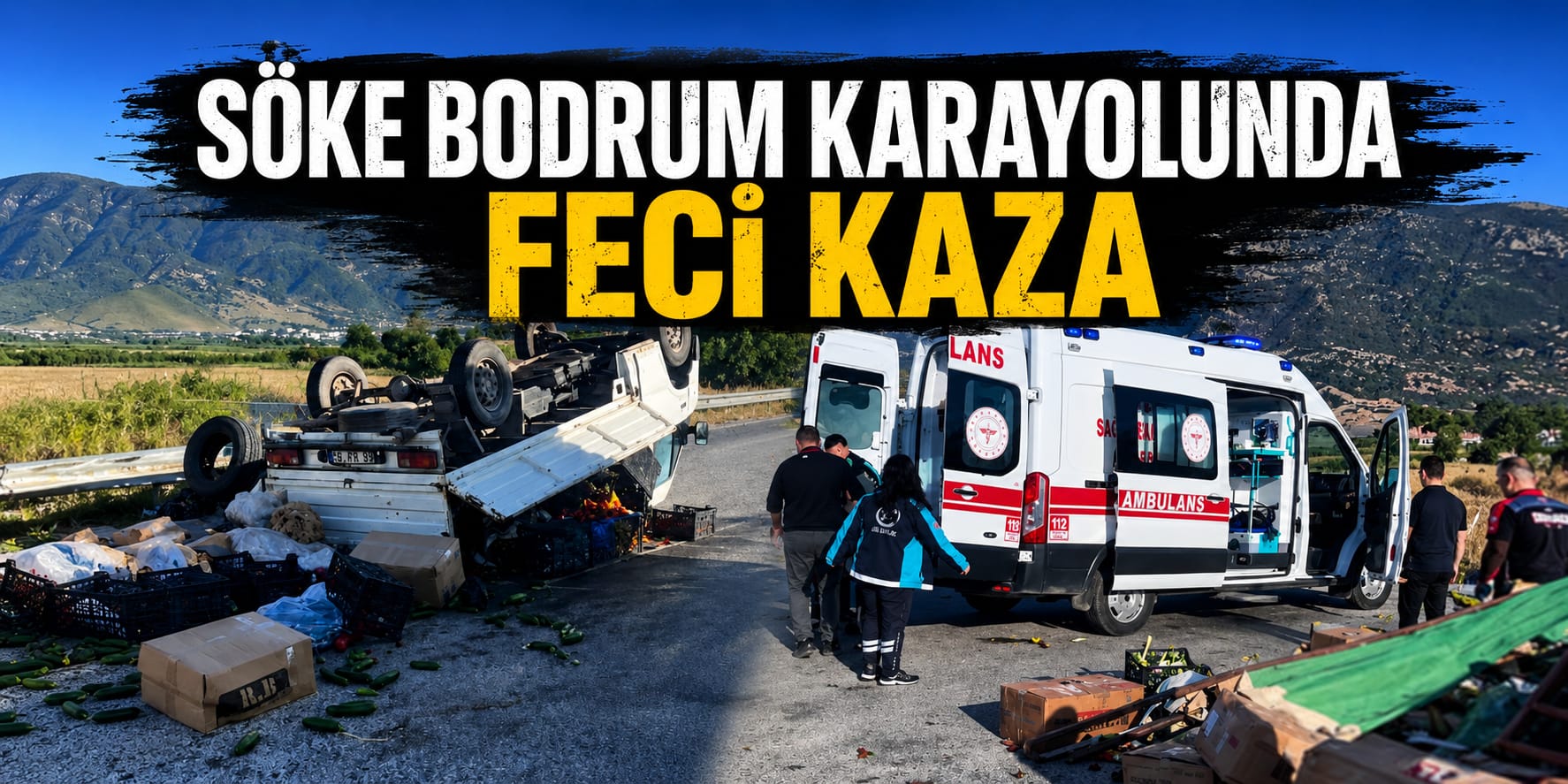 SÖKE - BODRUM YOLUNDA FECİ KAZA: MEYVE YÜKLÜ KAMYONET TAKLA ATTI!